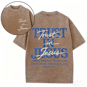 Christian Washed Oversized Tee, "Trust in Jesus" Psalm 37:5 Bible Verse Design, Faith-Based Gift for Men & Women