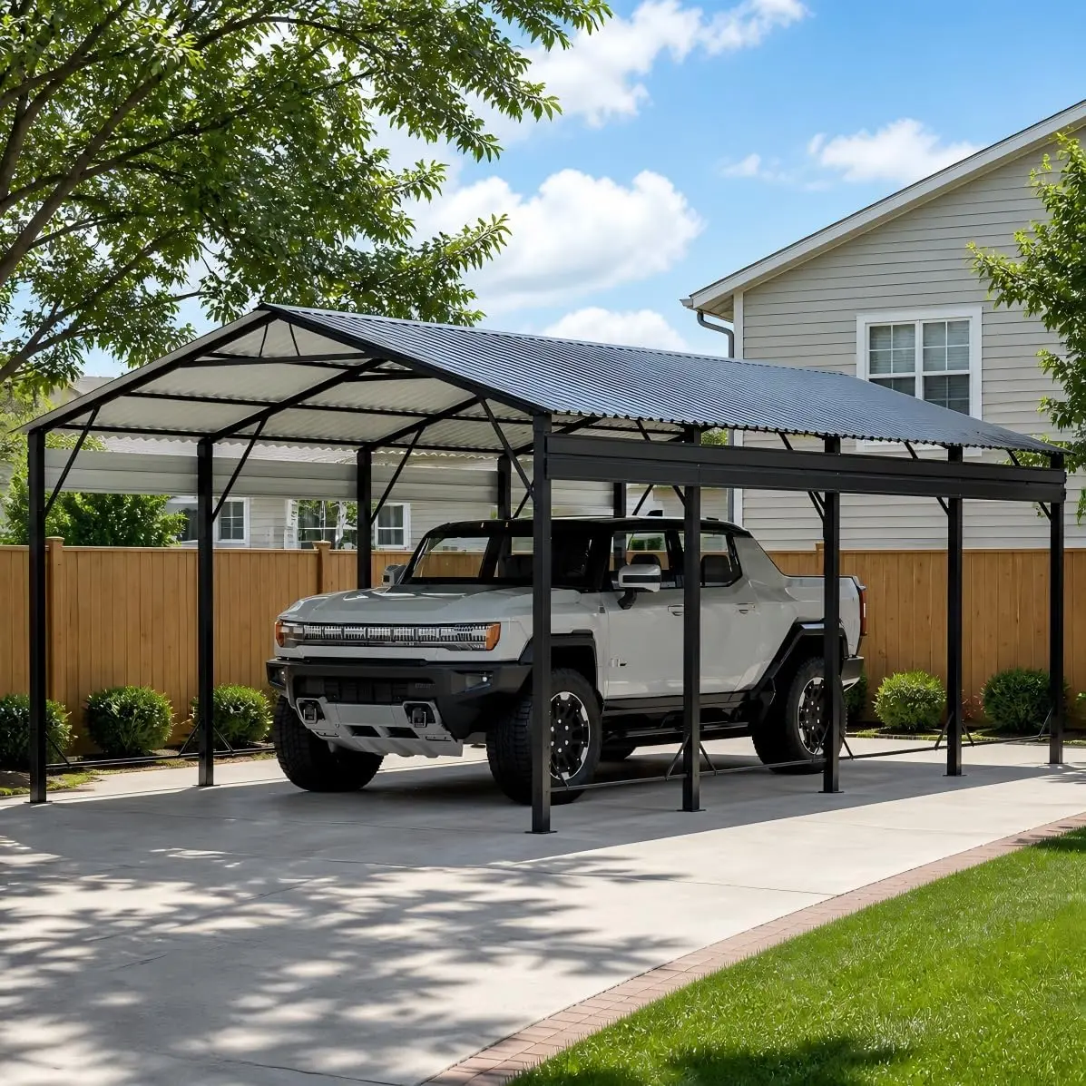 Aoxun Galvanized Steel Metal Carport, 12x20 Heavy-Duty Canopy with Reinforced Frame, Enhanced Base, Outdoor Garage Shelter for Pickup Trucks, SUVs, Car Shelter