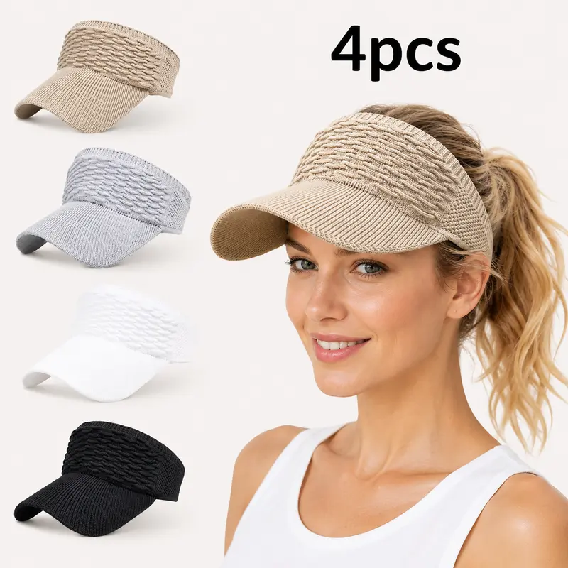 Women’s 4-Pack Multi-Function Open Top Sun Visor, Wide Brim Breathable Adjustable Outdoor Cap, Lightweight Sports & Outdoor Hats for Golf, Tennis, Sun Protection, Multi-Function Sun Visor Sports & Outdoor Hats