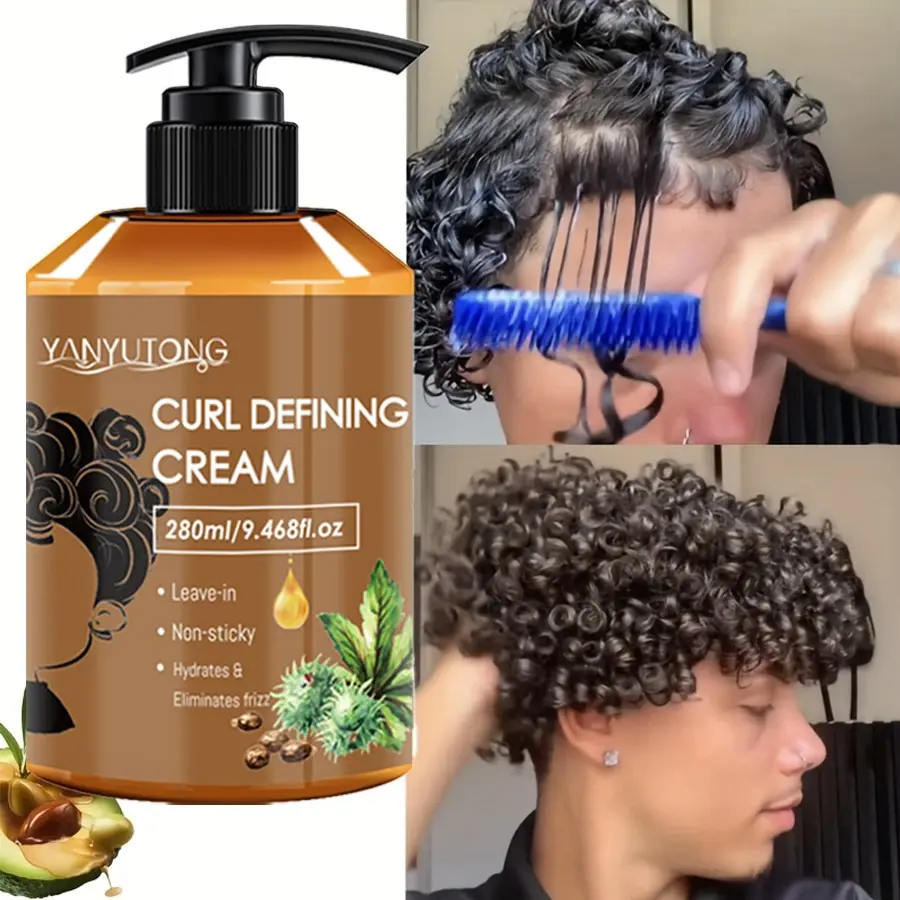280 ml Men's Curly Hair Cream, Curly Hair Products, Moisturizing Styling Cream with Moroccan Oil, Long-Lasting Hold, Anti-Frizz Non-Stick Formula for Perfect Curls, Suitable for Wavy and Curly Hair, Black Perm and Dreadlock Braid Styling