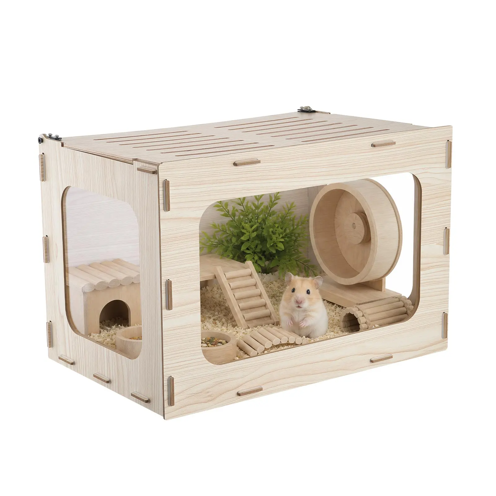 VEVOR Wooden Hamster Cage 23.8"x15.9"x15.9" 270° Viewing Hamster Habitat, Chewproof Small Animal Cage with Openable Top, Large Pet House Wood Enclosure for Syrian/Dwarf Hamsters, Guinea Pigs, Gerbils