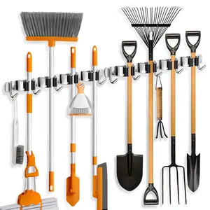 2 Count Multi-function Magic Broom & Mop Hook | Wall Mounted Multi-grid Storage Organizer | Portable Plastic Household Supplies