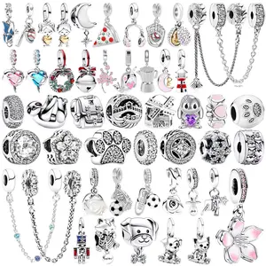 NEW Sparking Dog Cat Rabbit Charm Snowflake Bead Clip Fit Original Silver Bracelet DIY Jewelry Gift Dolphin Bell Baseball Dangle