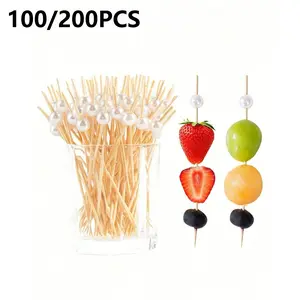 100/200 Cocktail Picks, Pearl Food Picks, Artistic Toothpicks, Appetizer Picks, Bamboo Picks, Fruit Forks, Cupcake Decorations, Utensils, Home Bar Accessories
