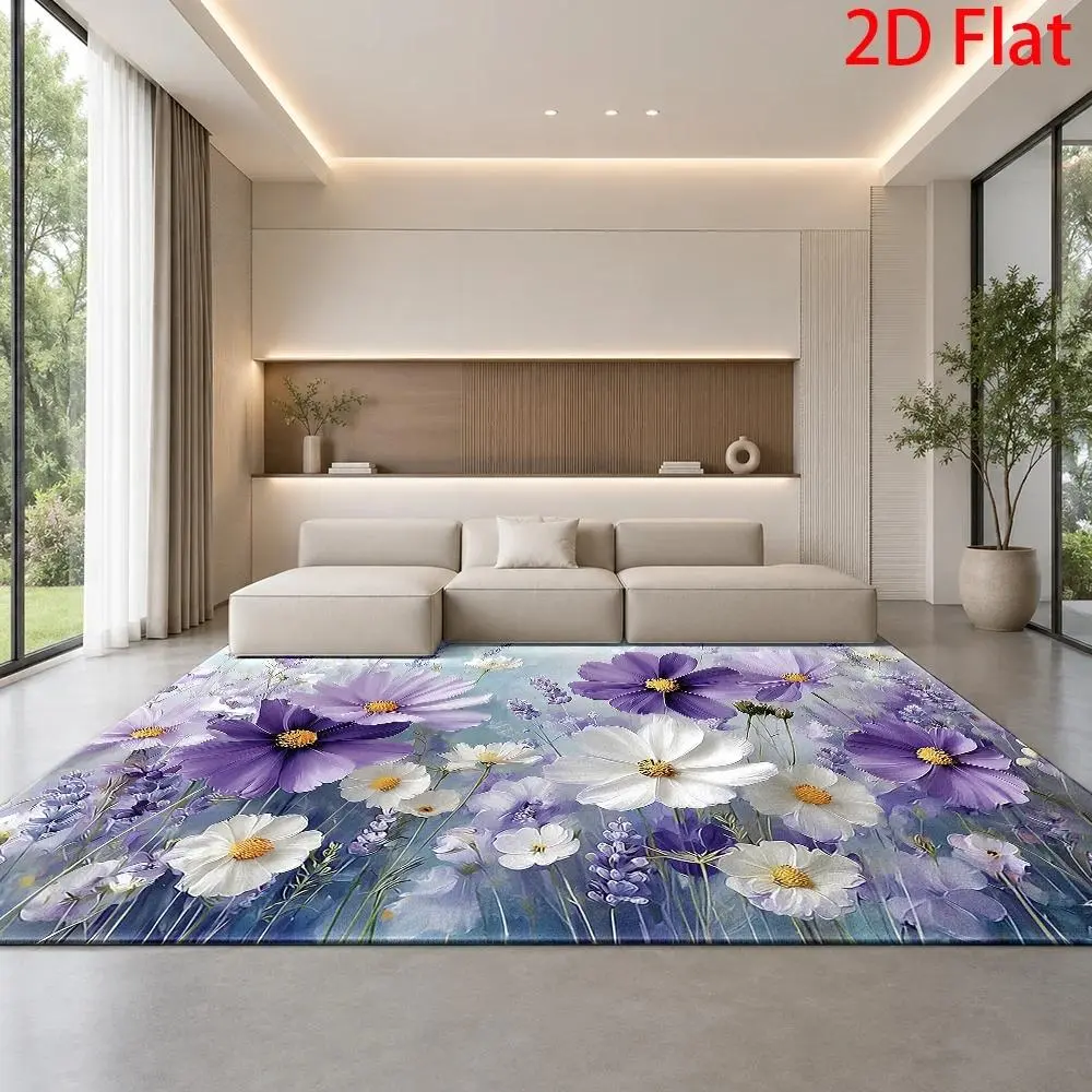 Large Oversized Purple Lavender Floral Suitable for Living Room, Bedroom, Office - Soft Machine Washable Rug with Jumbo Floor Mat, Modern Minimalist Decor, / Use, /Polypropylene Backing, 2D Flat thick you look good high traffic runner carpet kitchen area