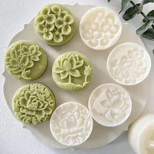 Flower Pattern Moon Cake Mold, 5 Counts/set DIY Hand Press Cookie Stamps, Cookiecutters, Baking Tools for Home Kitchen, Kitchen Accessories