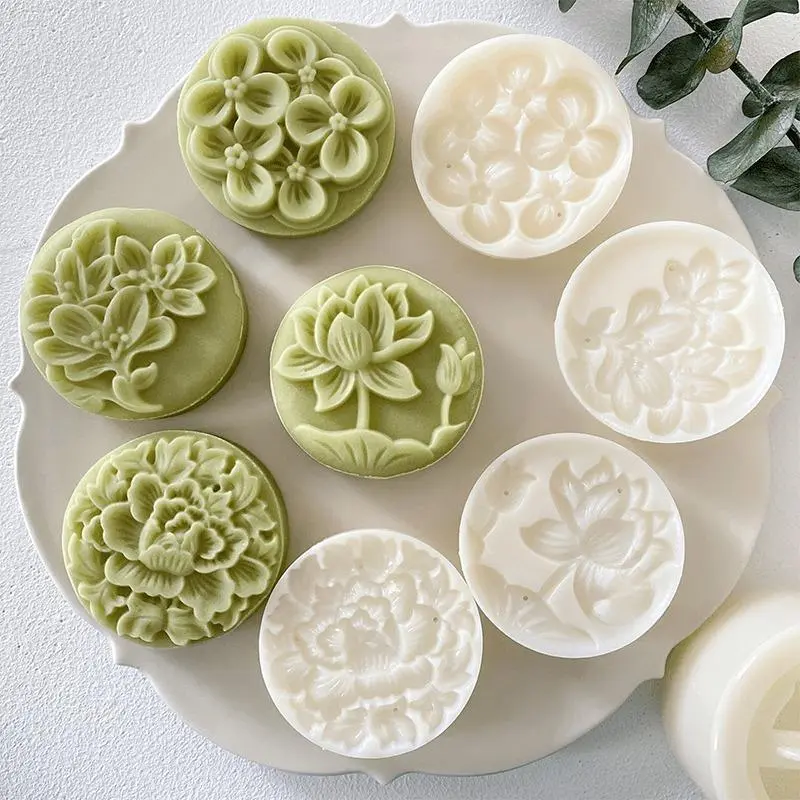 Flower Pattern Moon Cake Mold, 5 Counts/set DIY Hand Press Cookie Stamps, Cookiecutters, Baking Tools, Baking Supplies, Baking Utensils, Bakeware for Home Kitchen, Kitchen Accessories
