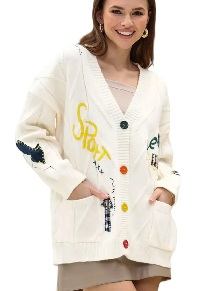 Fashionable Lazy Wind Embroidered Sweater Women's Autumn Winter 2025 New Letter Design Sense Loose Knit Sweater Jacket Women's Chunky Knit Cardigan Casual Knitwear fall sweaters