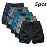 Men's 5-Pack Faux 2-Piece Athletic Shorts - Professional Gym Style, Elastic Drawstring Waistband, Quick-Dry Breathable Fabric, Inner Privacy Layer, Side Contrast Piping, Leg Opening Letter Print - Ideal For Summer Running, Workouts,sohochic