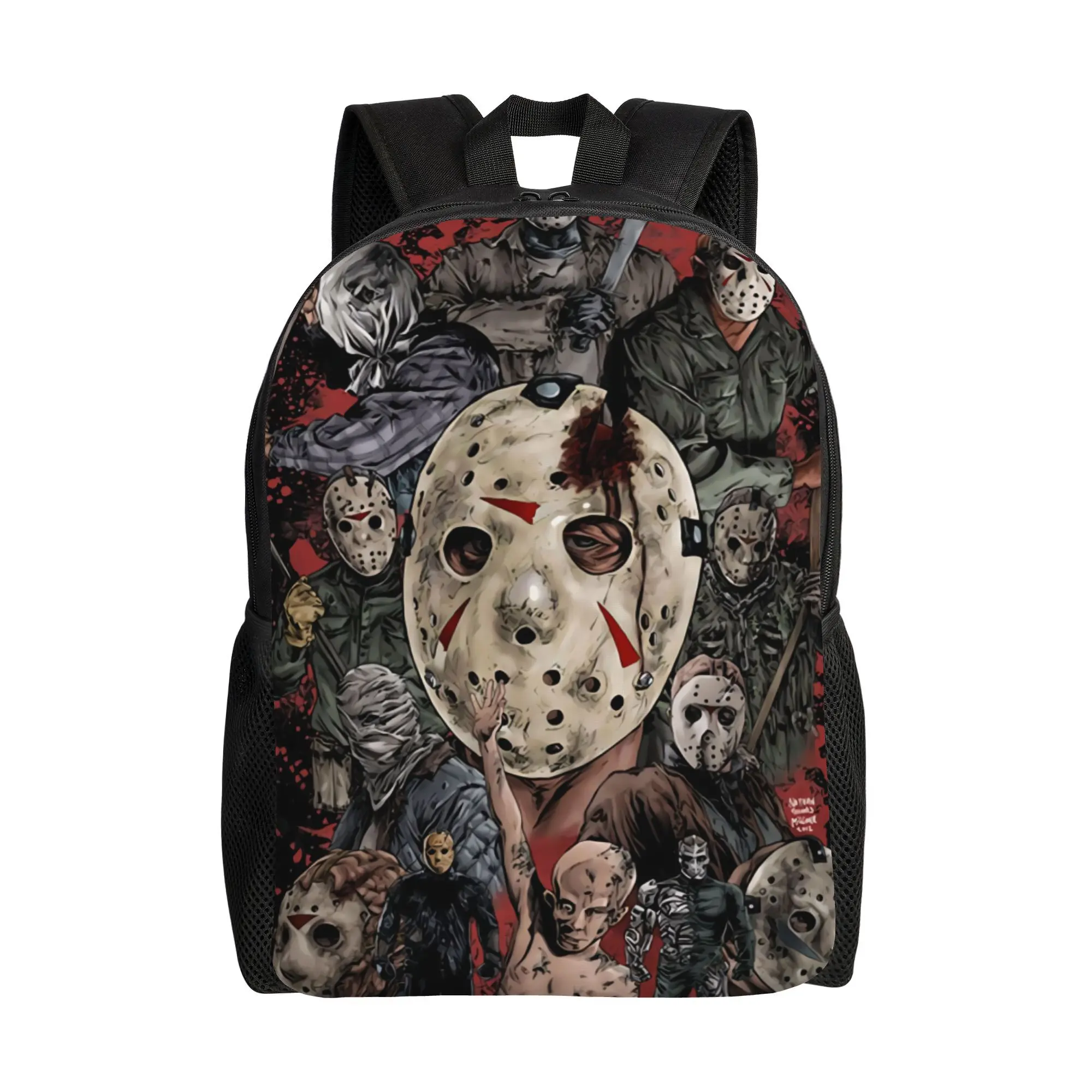 Horror Movie Slim Backpack, Lightweight Sleek Daypack for Daily Use, Spooky Film Bookbag for School, Work, Commute, Travel, Minimalist Horror Style Bag for Men Women, Unique Gift for Horror Fans