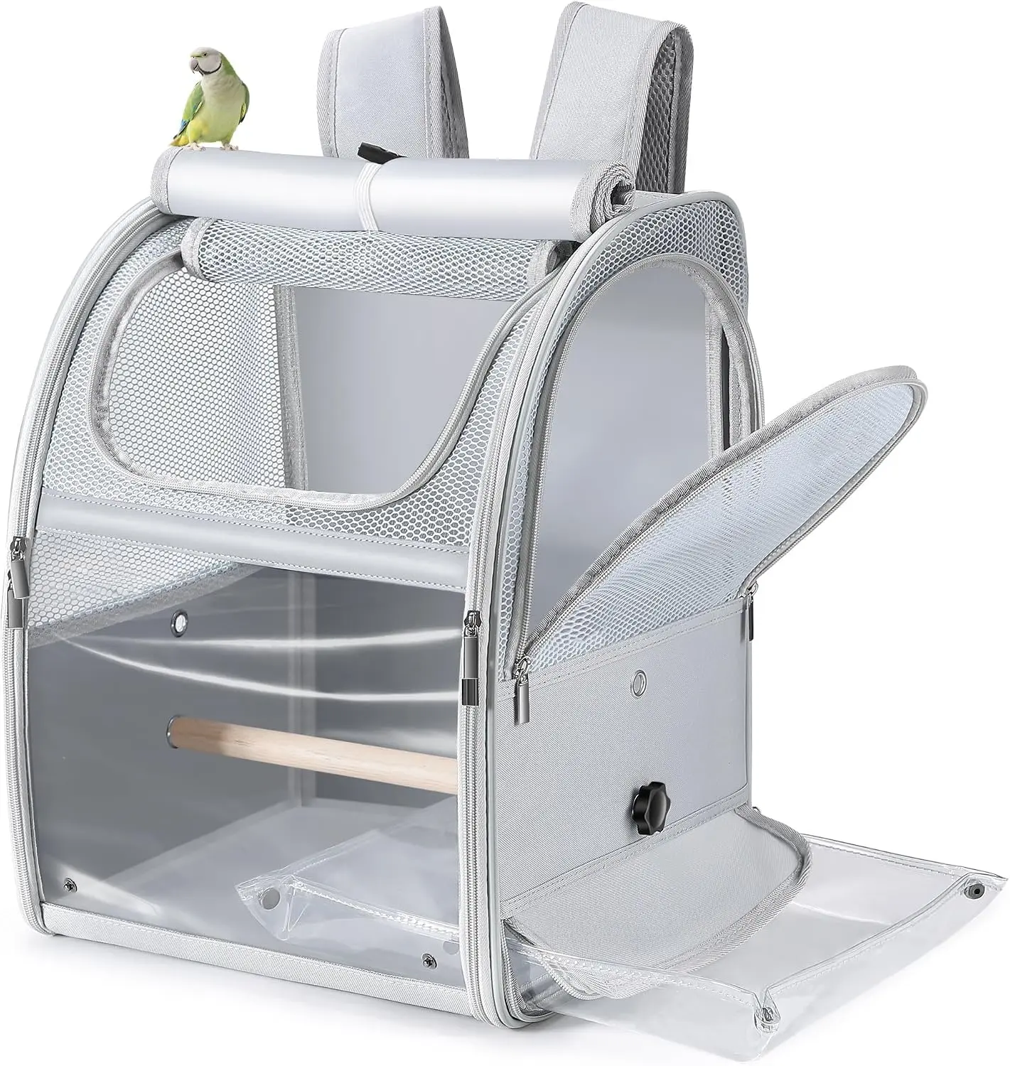 Bird Backpack Carrier, Water Repellent Fabric Cockatiel Travel Bag with Stand, Lightweight and Portable Travel Cage for Parrot, Bird Travel Carrier
