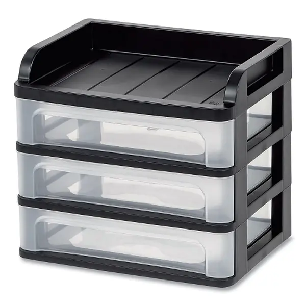 Sterilite Eco-Friendly Durable Rectangular Plastic Storage Cube Mini Crate (9in L x 7.75in W x 6.125in H) - Black Back to College Drawer/Desk Organiser, Smooth Multicolor