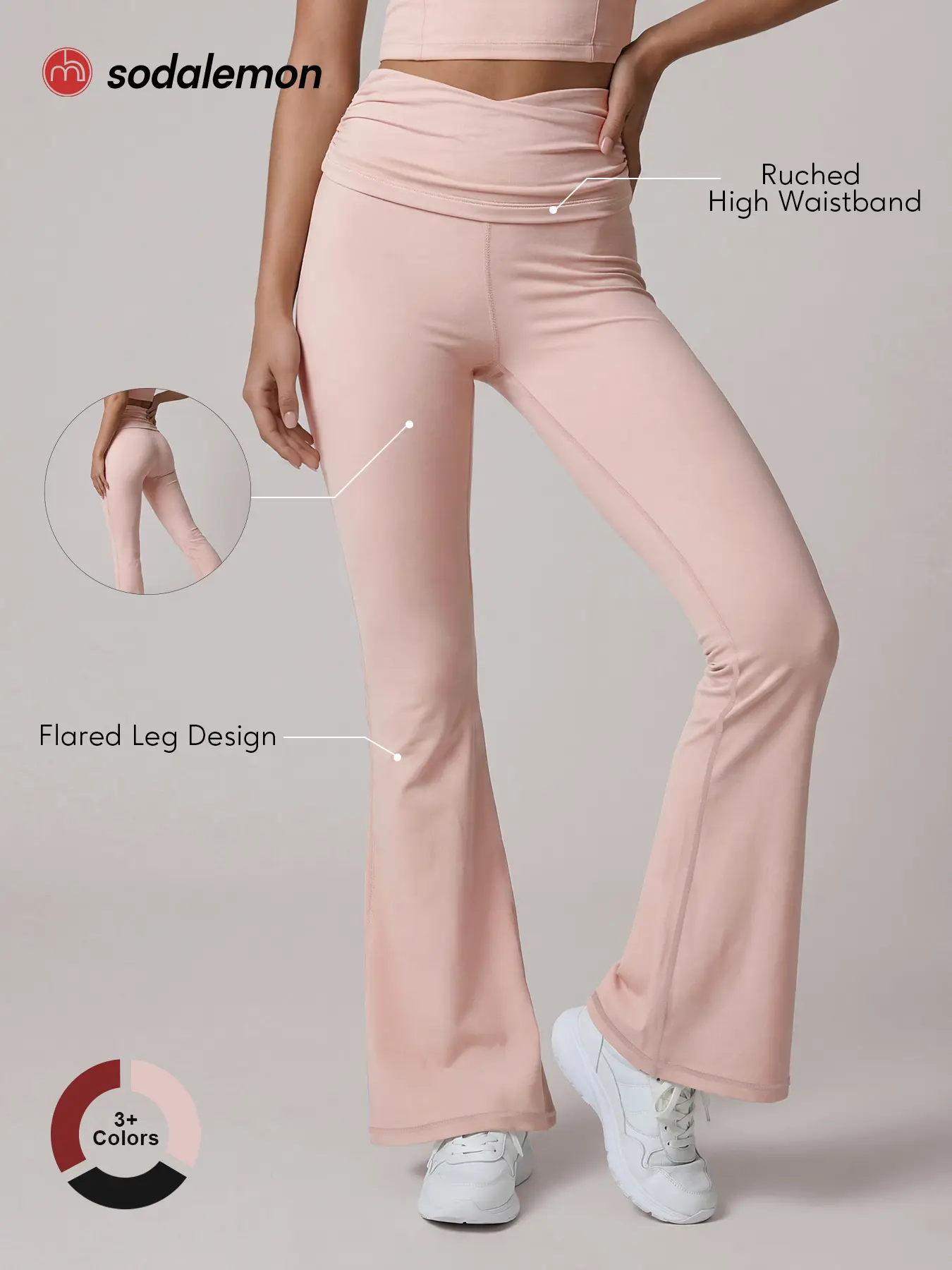 Sodalemon Female Flare Leggings for Women - Layered Ruches, High-Waist, Bootcut Length Full-Length Activewear for Outdoor Pilates Fitness, Fitness Activewear