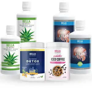 Bella All Natural Probiotics Kit ( 2 Liver Support Liquid,  2 Aloe Vera Liquid,  1 Colon Cleanse Powder (piña/pineapple flavor),  1  Probiotics Coffee)