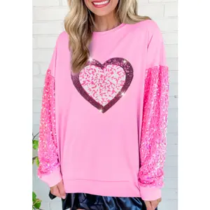 Valentine’s Day Sequin Heart Long Sleeve Sweatshirt