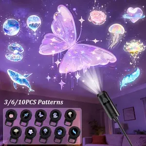 3/6/10pcs LED Projection Night Light, 360° Rotatable LED Dream Projection with Rose, Whale, Butterfly, Cloud, Heart, Planet, Feather Patterns, Powered, Freestanding for Room, Ceiling, Living Room Decor
