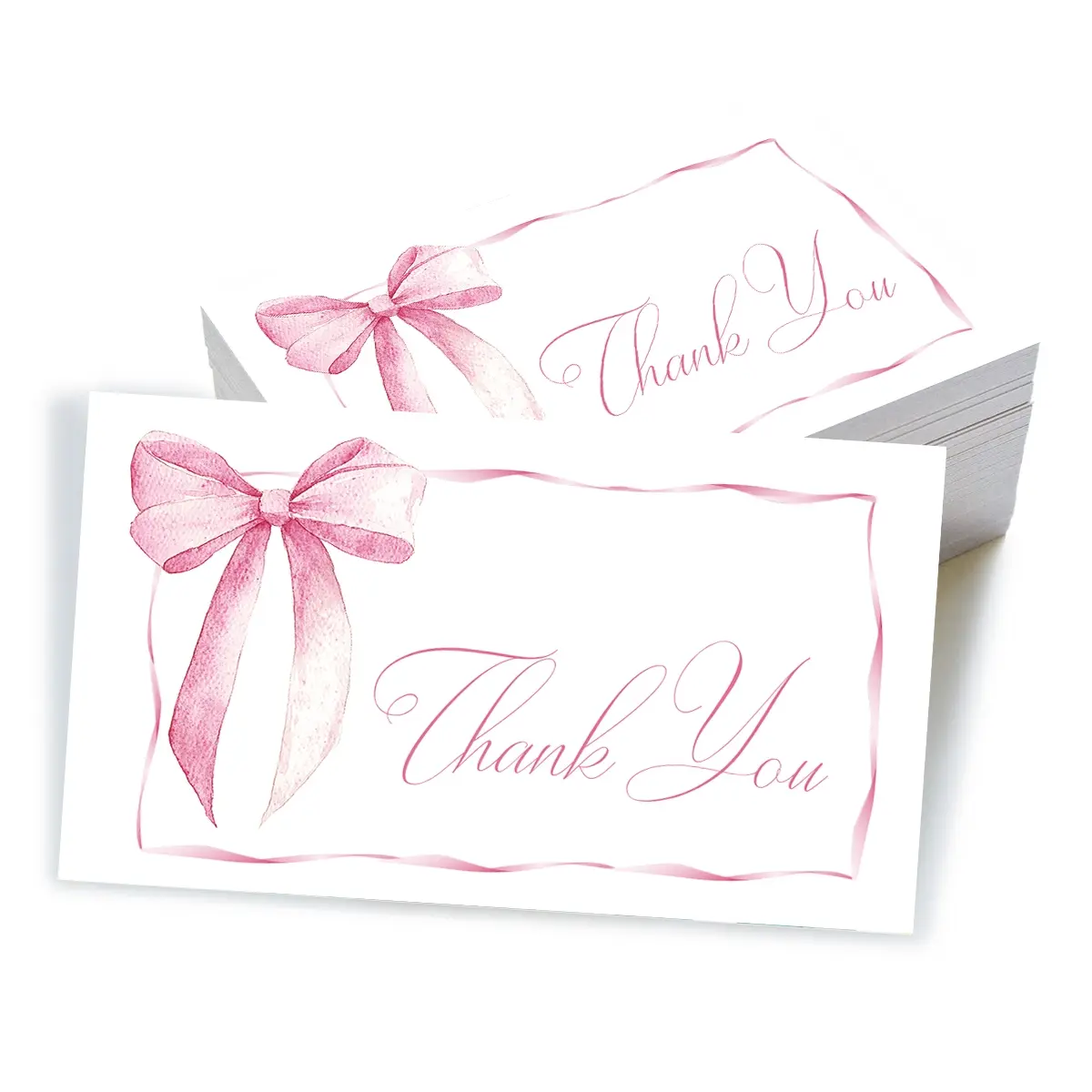 50pcs White Thank You Cards Bulk Featuring Pink Bows, Gift-Wrapping Thank You Cards, Business Decorative Cards, Office Stationery, Greeting Cards, Thanks Card