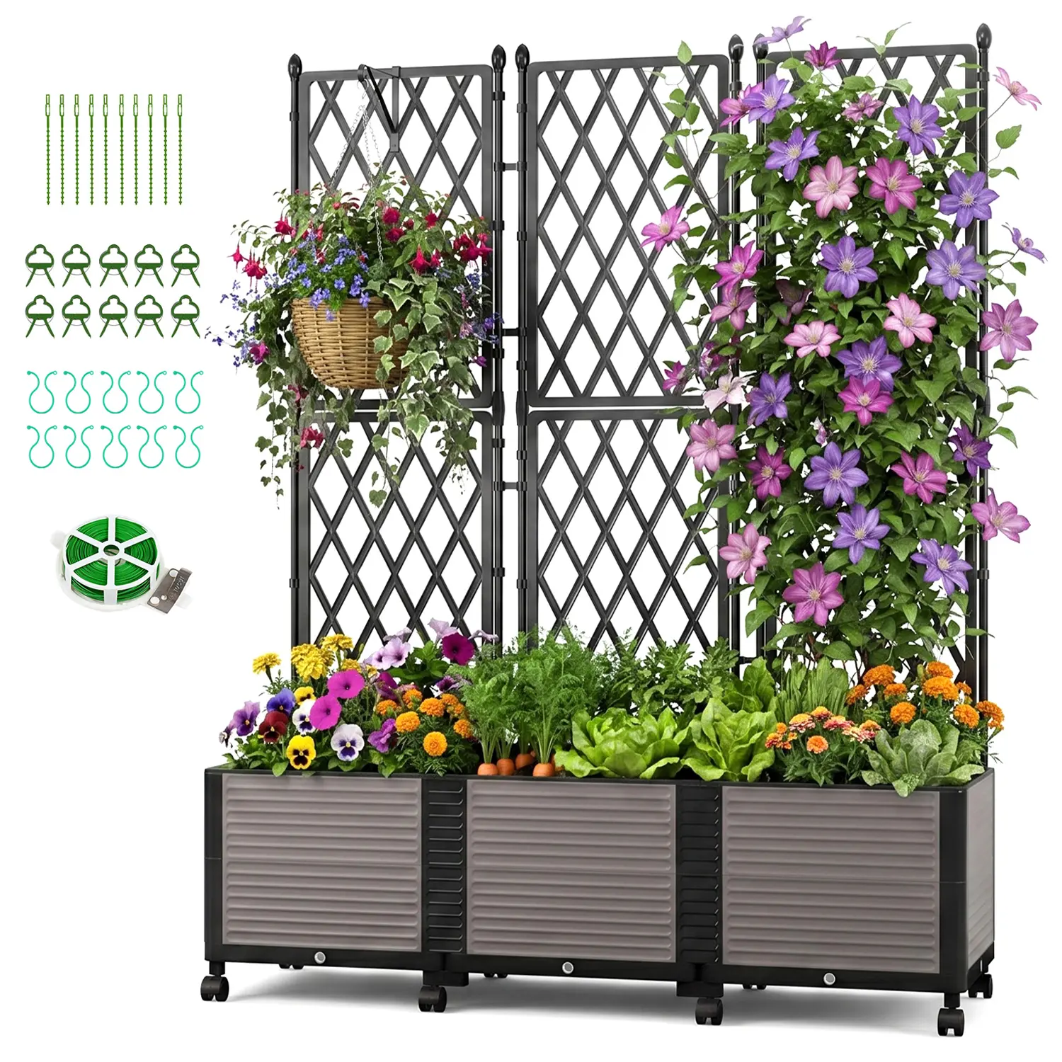 ABORON Raised Garden Bed with Trellis & Wheels - Outdoor Planting Boxes, Portable Garden Planters, Free-Standing Privacy Screen Planters for Outside Vine Climbing Plants, Flowers (Patio, Balcony Use) sohochic