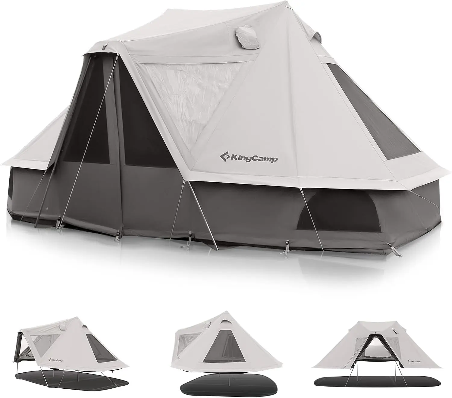 KingCamp Canvas Bell Yurt Tents, 15.1ft/21.98ft 4 Seasons Large Waterproof & Windproof Luxury Glamping Tent w/Stove Jack for Family Outdoor Camping, Hunting, Parties
