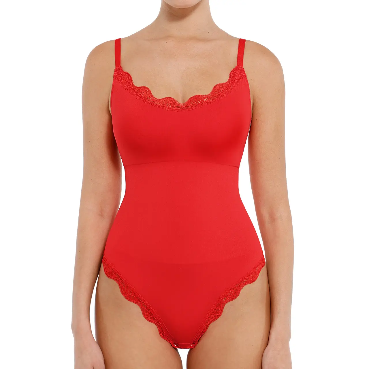 FeelinGirl Women's Lace Bodysuits  U Neck Sleeveless Thong Shapewear Seamless Body Suits Tops Leotard -SALE