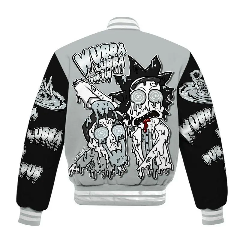 Varsity Jacket To Match Black Wolf Grey 12s - Wubba Rick Drip All Over Print Baseball Jacket, Stylish Unisex Streetwear Outerwear, Anime-Inspired Baseball Jacket �C Cool Otaku Streetwear, Hiphop Varsity Jacket Varsity Jacket To Match Black Wolf Grey 12s - Wubba Rick Drip All Over Print Baseball Jacket, Stylish Unisex Streetwear Outerwear, Anime-Inspired Baseball Jacket �C Cool Otaku Streetwear, Hiphop Varsity Jacket