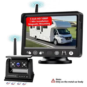ConewVehicle Magnetic Solar Wireless Backup Camera for Truck, 5 Inch No-Drill Installation RV Backup Camera, 1080P Rear View Camera 150° Wide Angle, 24hrs Battery Life, 2.4Hz Signal, Night Vision, RVs,Trucks,Trailers,Campers fathersdaygift