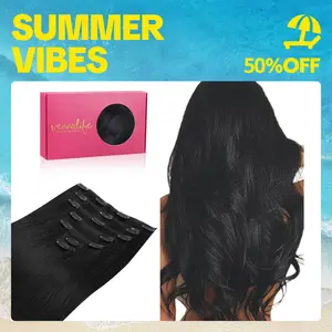 WENNALIFE Clip in Hair Extensions Real Human Hair 7pcs 120g-150g 14 Inch to 24 Inch Jet Black to Platinum Blonde Balayage Ombre #Summervibes