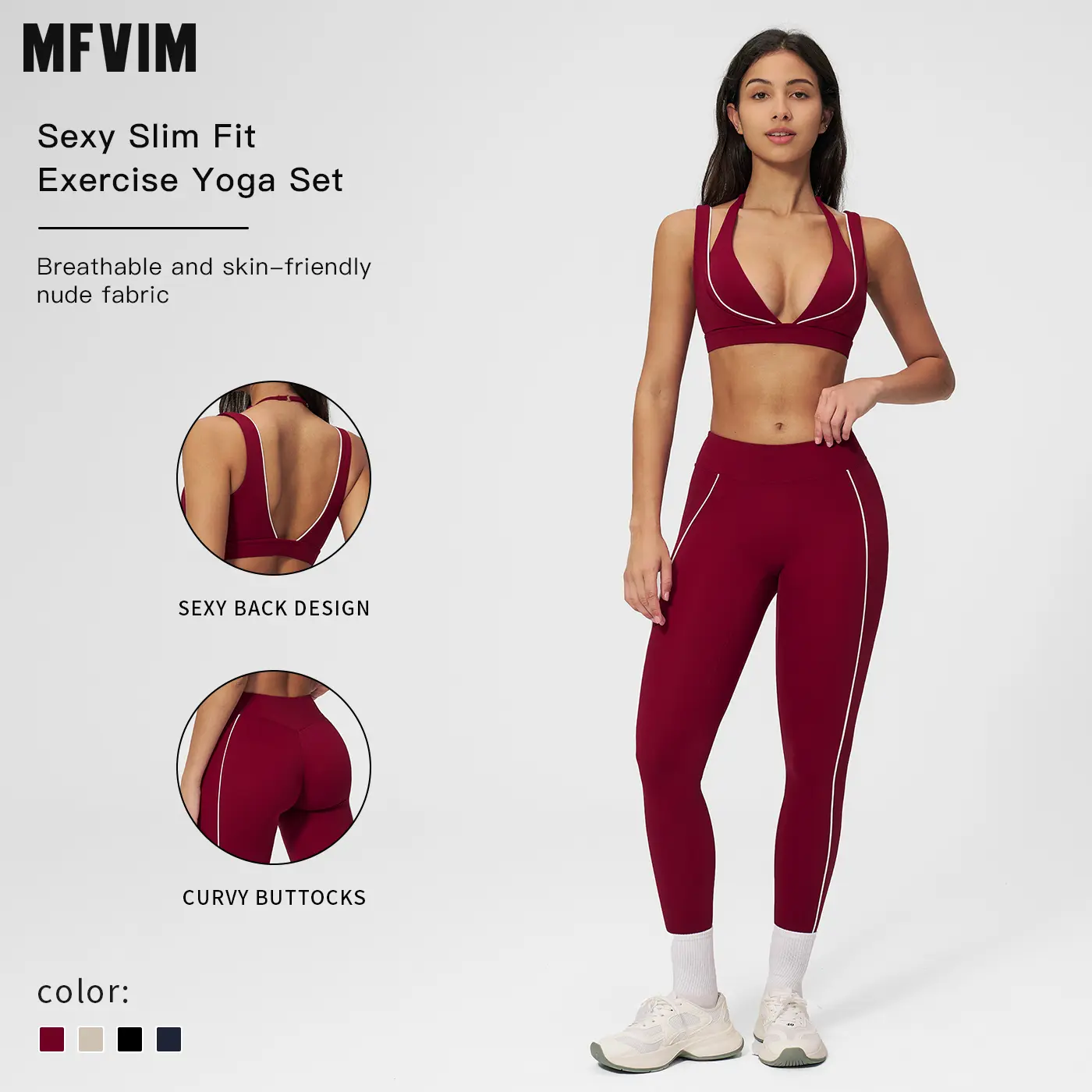 MFVIM Women's 2-Piece Nude-Feel Color-Block Sports Set - Yoga Outfit with Contrasting-Line Bra, High-Waisted Figure-Flattering Long Pants, Women's Gym Wear,summerwins,travel essentials,camping essentials