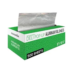 500 Count Pre-Cut Deli Aluminum Foil Sheets, 9” Pop Up Foil Sheets for Restaurant, Disposable Foil Sheets for Food, Tin Foil Sheets for Burrito, Hot Dog or Sandwich, Stock Your Home