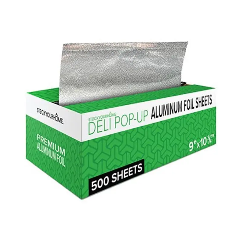 500 Count Pre-Cut Deli Aluminum Foil Sheets, 9” Pop Up Foil Sheets for Restaurant, Disposable Foil Sheets for Food, Tin Foil Sheets for Burrito, Hot Dog or Sandwich, Stock Your Home