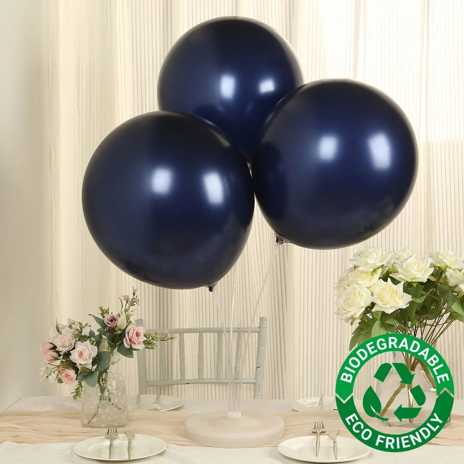 10-Pack 18in Navy Blue Biodegradable Latex Helium Balloons, Thick Extra-Strong Festive Home Supplies for Hanging Decor, Birthday Party