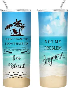 Happy Retirement Travel Tumbler Cup,Retired Gifts for Women Coworker,Vacuum Insulated Stainless Steel Skinny Tumbler With Lid and Straw 20oz - Skinny Tumbler 20oz, Gift for Christmas, Gift for New Year, Best Gift