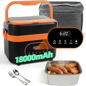 Cordless Electric Lunch Box 1.5L Self-Heating Food Warmer, 60W Battery Powered with 18000mAh Rechargeable Battery, Adjustable Temperature, Timer, and Carry Bag – Portable Heated Lunch Box