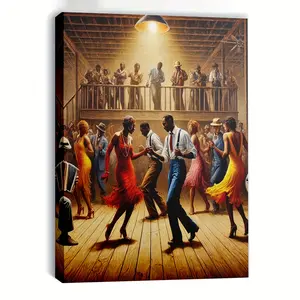 2D Flat 1pc Wooden Framed African American Sugar Shack Dance Cultural Art Poster - Vibrant Jook Joint Canvas Wall Art with Musicians & Dancers, Historical Decor Suitable for Bedroom, Living Room, or Corridor Decor