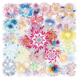 50pcs of Dazzling Firework Transparent PET Material Graffiti Stickers, Suitable for Suitcases, Cellphone, Phone Cases, Laptops, Helmets, Skateboards, Waterproof Decorative DIY Creative Stickers.