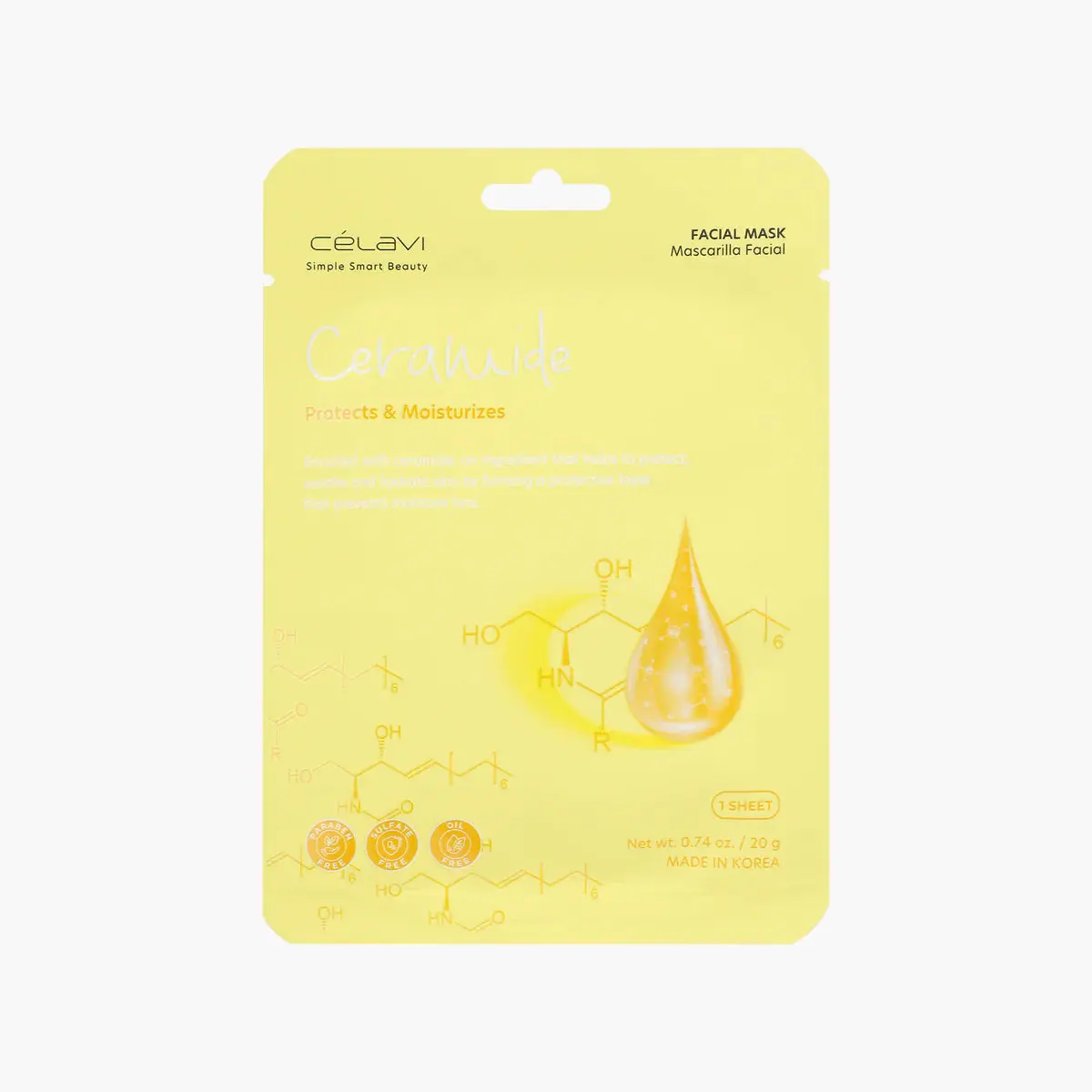 Celavi Ceramide Unisex Face Mask (Single Item, MK030) - Hydrating Face Masks, Moisturizer, Skin Repair Treatment
