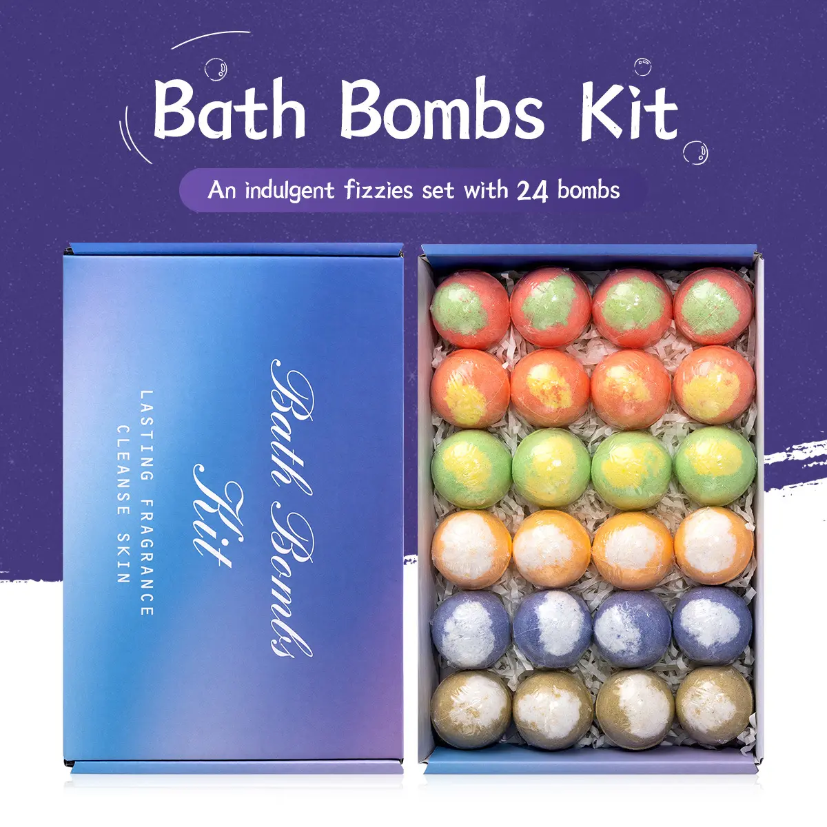 24 Pcs Handmade Bubble Shower Bombs for Women Men,Natural & Organic Bath Bomb Gift Set for Cleansing,Moisturizing,Relaxing and Softening Skin,Individually Wrapped Mini BathBombs Gifts,20g/pcs