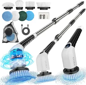 YKYI Electric Spin Scrubber Cordless Shower Cleaner with 4 Replaceable Brush Heads 3 Adjustable Extension Handle 2 Speeds for Bathroom Toilet Household Kitchen Portable Appliance
