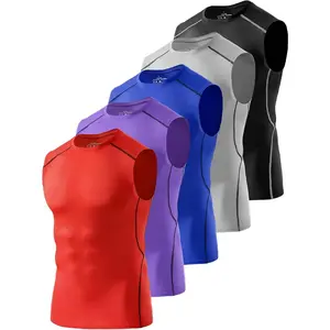 5 Pack Compression Shirt Men, Athletic Sleeveless Shirt Quick-Dry Tank Tops for Gym Running Exercise
