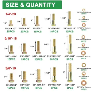 FOLIV 566Pcs Heavy Duty Bolts and Nuts Assortment Kit, Grade 8 Hex Screws Bolts Nuts Kit, 1/4-20 5/16-18 3/8-16, 15 Common Sizes Included