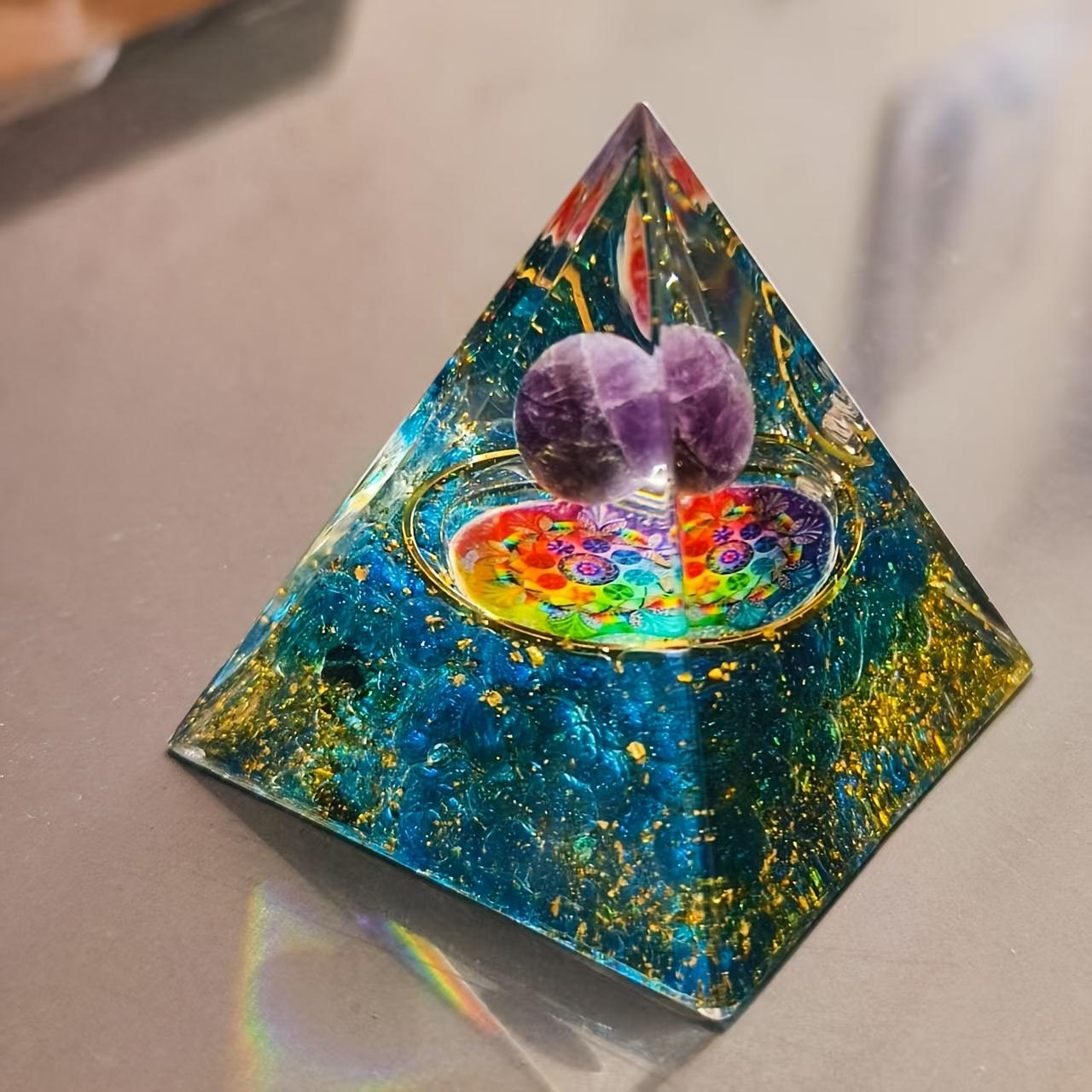 Opal & Blue Sand Orgone Pyramid – Feng Shui Crystal Healing for Living Room Energy Balance, Positive Chi Home Decor, Spiritual Gift for Housewarming Christmas