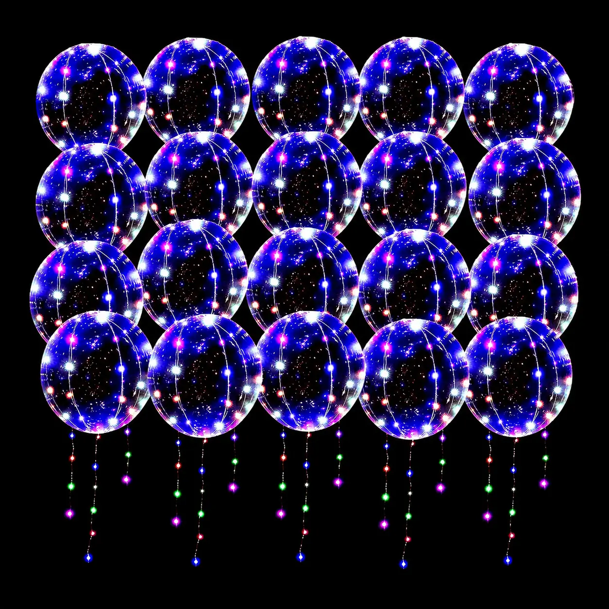 20-Pack 20in Magical LED Light-Up Bobo Balloons with Pump, Colorful Bubble Balloon Decoration Kit for Photo Backdrops, Christmas, Wedding Home & Party Supplies