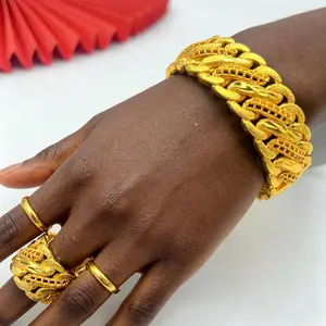 luxury Dubai Gold Color Bracelets Ring For Women African Hard Charm Bangles Wedding Ethiopian Arabic Hand Jewelry Party Gifts