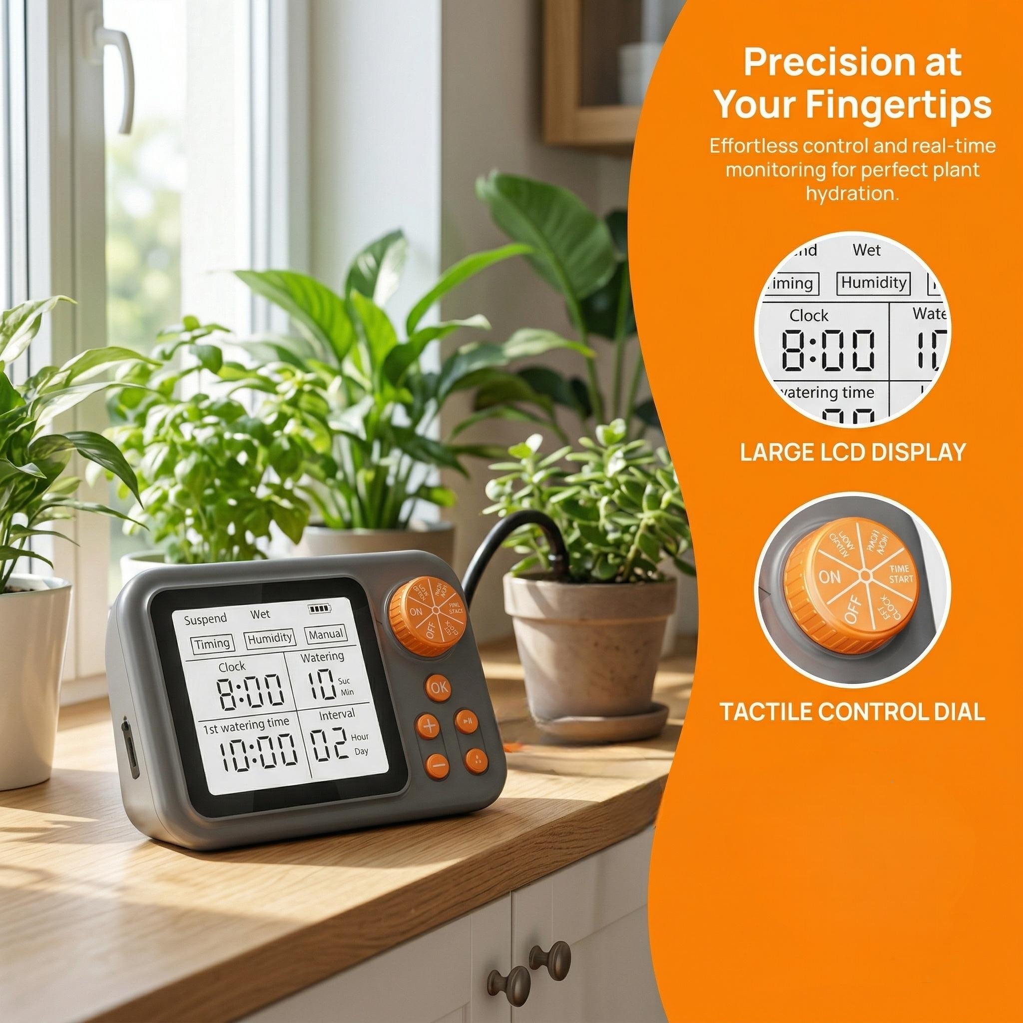 Large Display Automatic Plant Waterer Indoor for Pot Plants,Cycle & Soak Mode Vacation Self Watering Drip Irrigation System Device Kit Office Patio Greenhouse Grow Tent Water 10-15 Plants