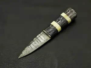 Beautiful Damascus Steel Serrated Edge Scottish Dirk Knife with Sheath