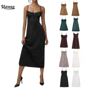 UANEO Women's Floral Dress Low-Cut Square Neck Spaghetti Strap Tie Bodycorn Dresses Casual Wear Slip with Adjustable Straps & Elastic Neckline SummerVibes Black Womenswear