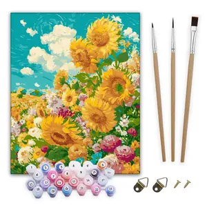 Blooms of Joy  By Numbers Kit DIY with Sunflower Design Includes Brushes and  for Creative Art Projects Watercolor Beginner Paint decor gift