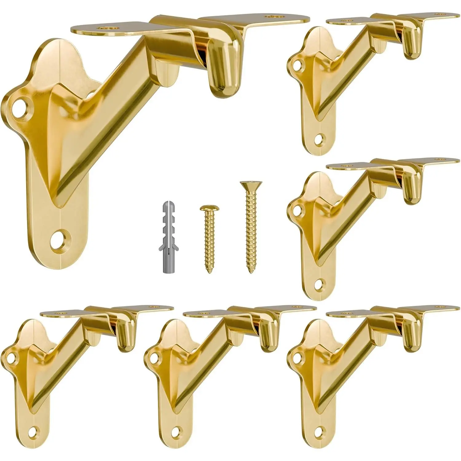 3 in Steel Handrail Bracket for Indoor Outdoor Stairs, Anti-Rust Hand Rail Brackets Hand Railing Brackets Strong Stair Support for Home Office Buildings Stairways Handrail,,Bright Brass, 6 Pack