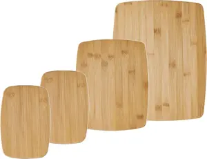 4-Piece Kitchen Reversible Chopping Boards for Meal Prep and Serving, Charcuterie Board Set, Wood Cutting Boards, Assorted Sizes, Bamboo Knives Wooden