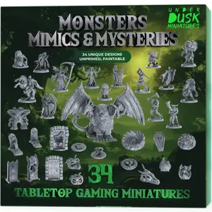 Underdusk: Monsters, Mimics, & Mysteries - 66 Unpainted Miniatures for D&D & Tabletop Gaming | Frightful Creatures and Disguised & Monstrous Mimics with Stat Blocks